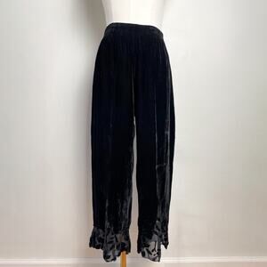 Vintage Black Velvet Pants Small Sheer Floral Panel Silk Whimsigoth Fairy Grunge